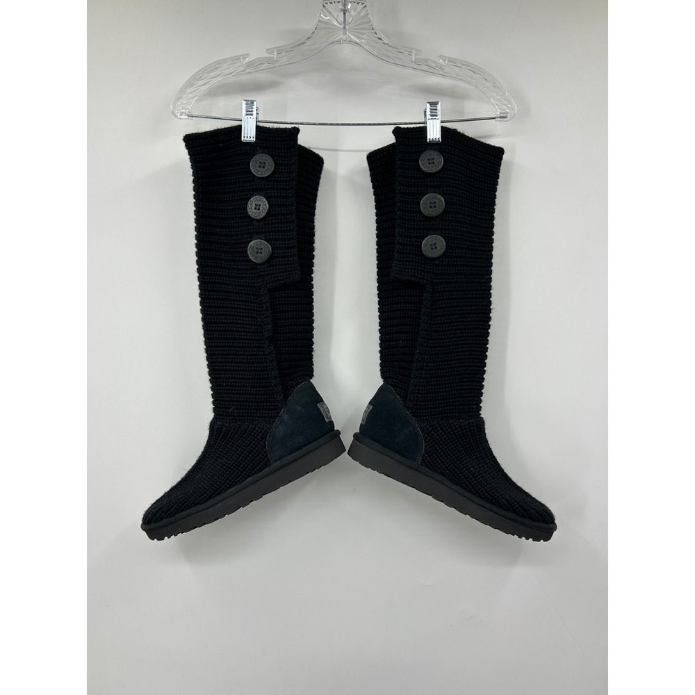 UGG Classic Cardy Black Knit Tall 3-Button Boots 1016555 Womens 8